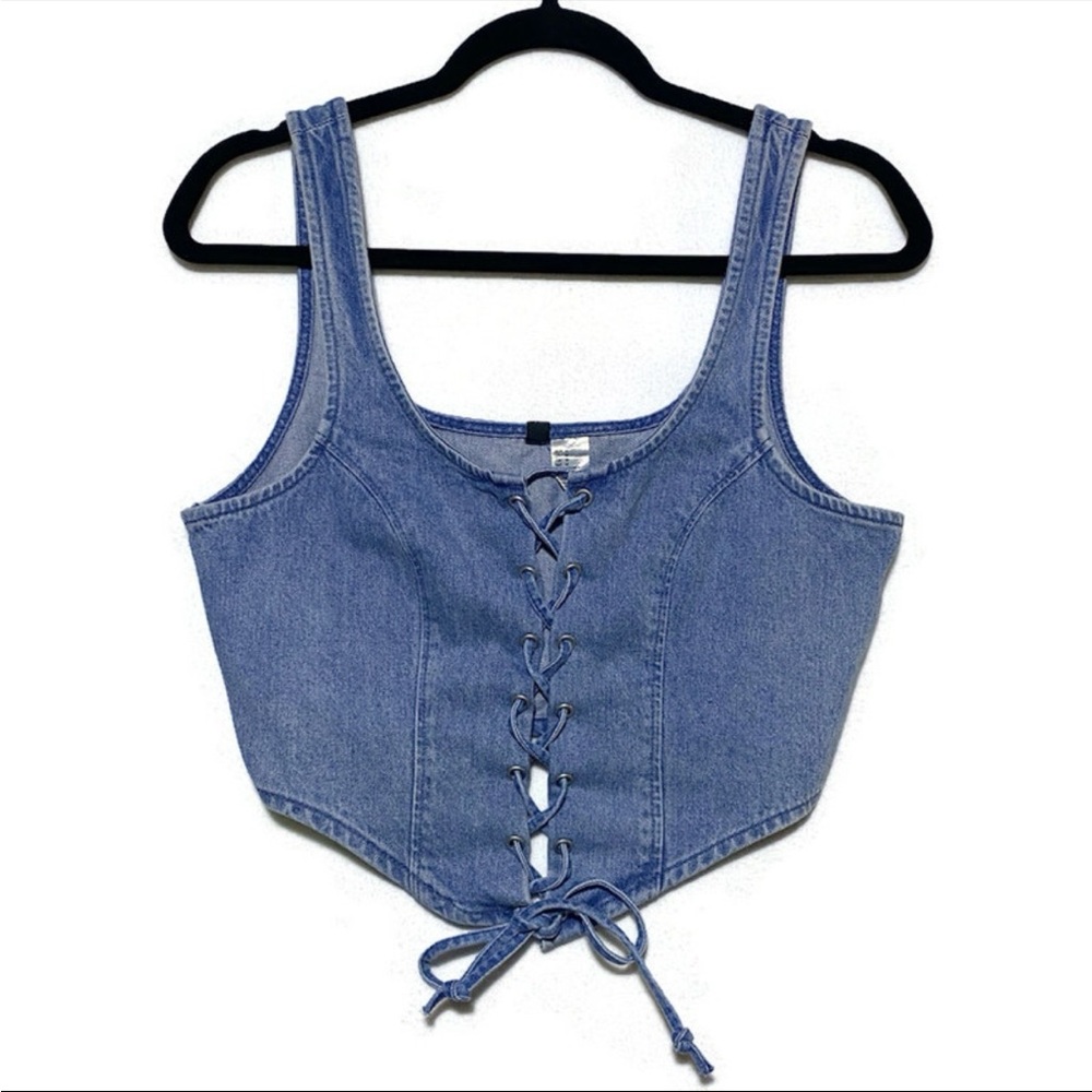 Divided Blue Lace-Up Denim Crop Top